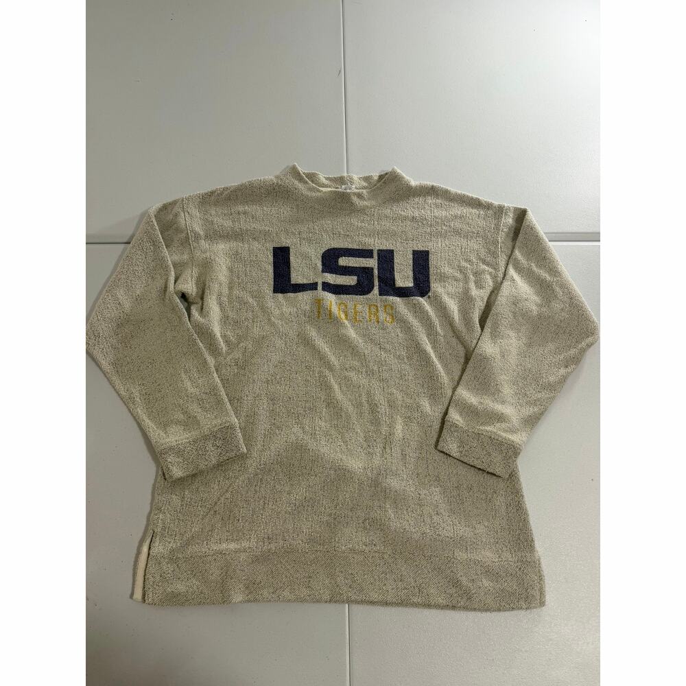 Bottom Drawers LSU Tigers Sweater Womens XL Oatmeal Terry Knit Crewneck NCAA